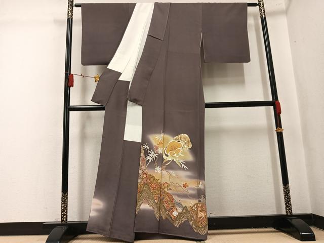 平和屋着物●豪華色留袖　駒刺繍　草花鹿文　暈し染め　金彩　正絹　逸品　AABL1288ph