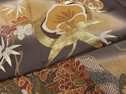 平和屋着物●豪華色留袖　駒刺繍　草花鹿文　暈し染め　金彩　正絹　逸品　AABL1288ph