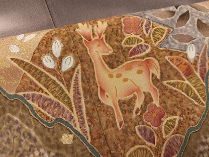 平和屋着物●豪華色留袖　駒刺繍　草花鹿文　暈し染め　金彩　正絹　逸品　AABL1288ph