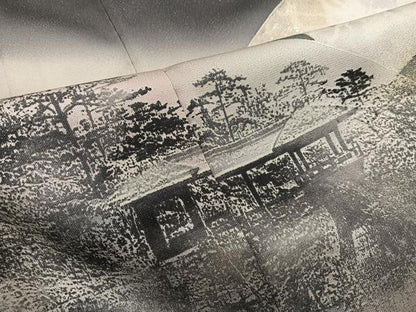 平和屋着物●日展作家　山本唯与志　レリーフ染　色留袖　地紙風景文　暈し染め　金彩　銀通し地　正絹　逸品　AABL1290ph
