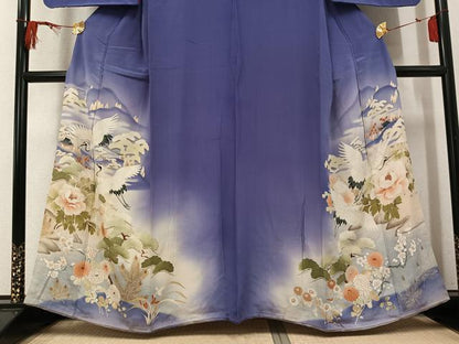 平和屋着物●アンティーク　大正ロマン　色留袖　刺繍　群れ鶴風景草花文　暈し染め　金彩　正絹　逸品　AABL1291ph