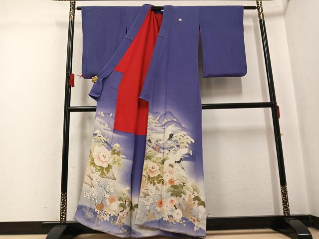 平和屋着物●アンティーク　大正ロマン　色留袖　刺繍　群れ鶴風景草花文　暈し染め　金彩　正絹　逸品　AABL1291ph