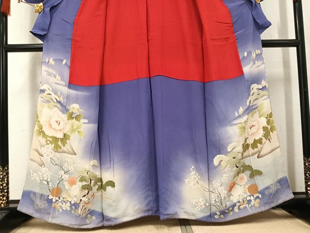 平和屋着物●アンティーク　大正ロマン　色留袖　刺繍　群れ鶴風景草花文　暈し染め　金彩　正絹　逸品　AABL1291ph
