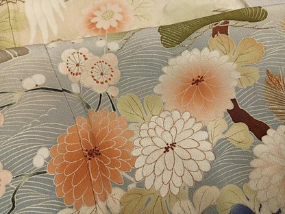 平和屋着物●アンティーク　大正ロマン　色留袖　刺繍　群れ鶴風景草花文　暈し染め　金彩　正絹　逸品　AABL1291ph