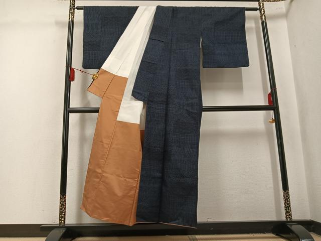 平和屋着物●結城紬　100亀甲　吉祥文　正絹　逸品　AABL1293ph