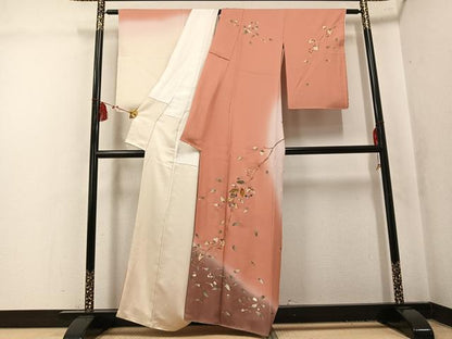平和屋着物●螺鈿作家　甲斐泰造　訪問着　蔦の葉文　暈し染め　金彩　正絹　逸品　AABL1294ph
