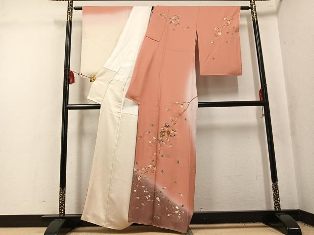 平和屋着物●螺鈿作家　甲斐泰造　訪問着　蔦の葉文　暈し染め　金彩　正絹　逸品　AABL1294ph