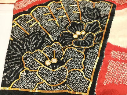 平和屋着物●豪華振袖　絞り　駒刺繍　檜扇花文　正絹　逸品　AABL1295ph