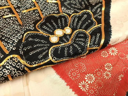 平和屋着物●豪華振袖　絞り　駒刺繍　檜扇花文　正絹　逸品　AABL1295ph