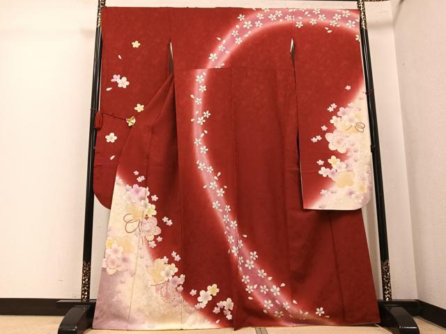 平和屋着物●豪華振袖　舞桜文　暈し染め　金彩　正絹　逸品　AABL1302ph