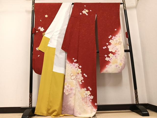 平和屋着物●豪華振袖　舞桜文　暈し染め　金彩　正絹　逸品　AABL1302ph