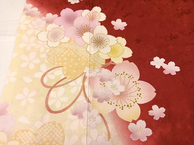平和屋着物●豪華振袖　舞桜文　暈し染め　金彩　正絹　逸品　AABL1302ph