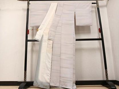 平和屋着物●染色家 岩浅公展　小紋　横段文　銀通し地　正絹　逸品　AABL1303ph