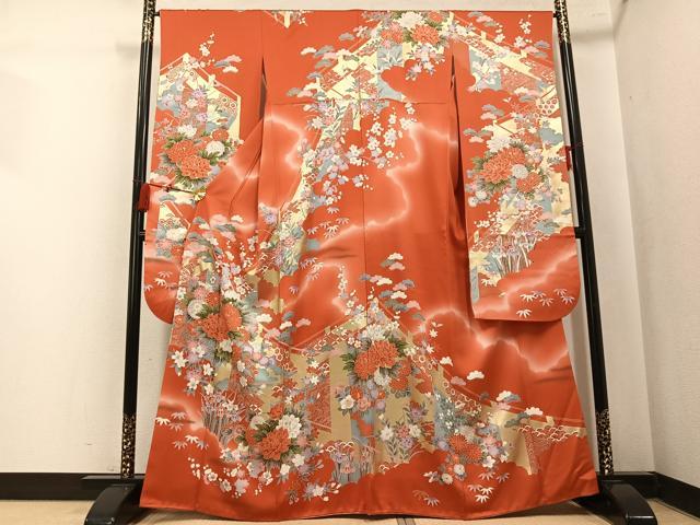 平和屋着物●豪華振袖　草花文　暈し染め　金彩　正絹　逸品　AABL1304ph