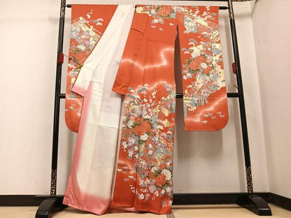 平和屋着物●豪華振袖　草花文　暈し染め　金彩　正絹　逸品　AABL1304ph