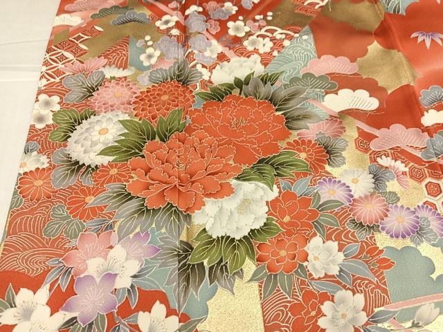 平和屋着物●豪華振袖　草花文　暈し染め　金彩　正絹　逸品　AABL1304ph
