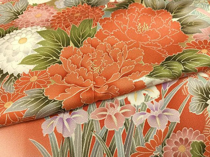 平和屋着物●豪華振袖　草花文　暈し染め　金彩　正絹　逸品　AABL1304ph