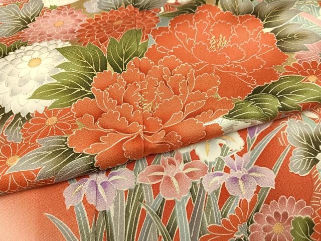 平和屋着物●豪華振袖　草花文　暈し染め　金彩　正絹　逸品　AABL1304ph