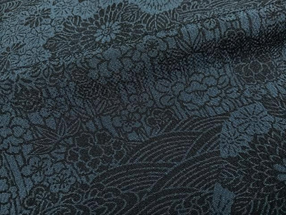 平和屋着物●上質な小紋　藍　型染め　立波花文　鬼しぼ縮緬　正絹　逸品　AABL1305ph