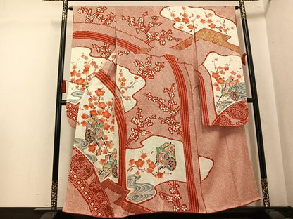 平和屋着物●豪華振袖　総絞り　御所車花文　金彩　正絹　逸品　AABL1312ph