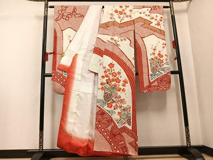 平和屋着物●豪華振袖　総絞り　御所車花文　金彩　正絹　逸品　AABL1312ph
