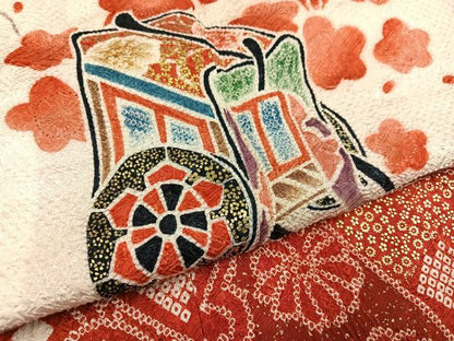 平和屋着物●豪華振袖　総絞り　御所車花文　金彩　正絹　逸品　AABL1312ph