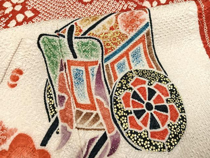 平和屋着物●豪華振袖　総絞り　御所車花文　金彩　正絹　逸品　AABL1312ph