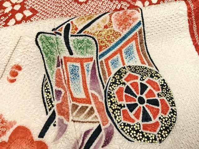 平和屋着物●豪華振袖　総絞り　御所車花文　金彩　正絹　逸品　AABL1312ph
