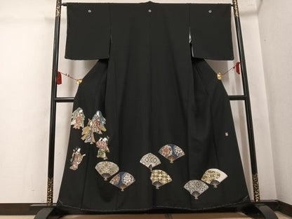 平和屋着物●豪華黒留袖　作家物　女人扇面花文　金彩　正絹　逸品　未使用　AABL1314ph