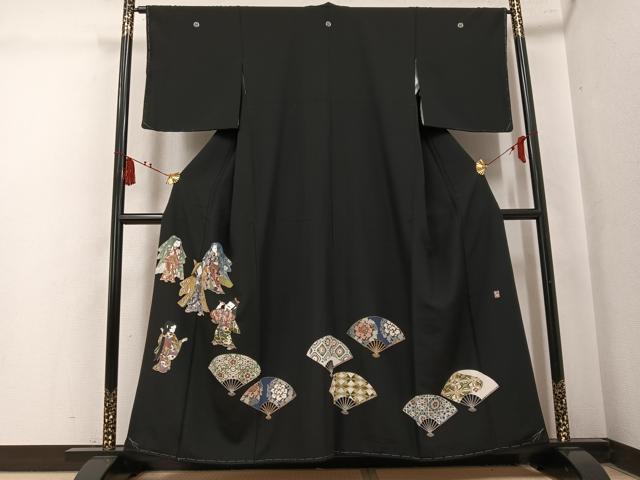 平和屋着物●豪華黒留袖　作家物　女人扇面花文　金彩　正絹　逸品　未使用　AABL1314ph