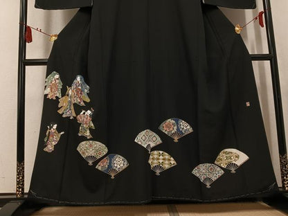 平和屋着物●豪華黒留袖　作家物　女人扇面花文　金彩　正絹　逸品　未使用　AABL1314ph