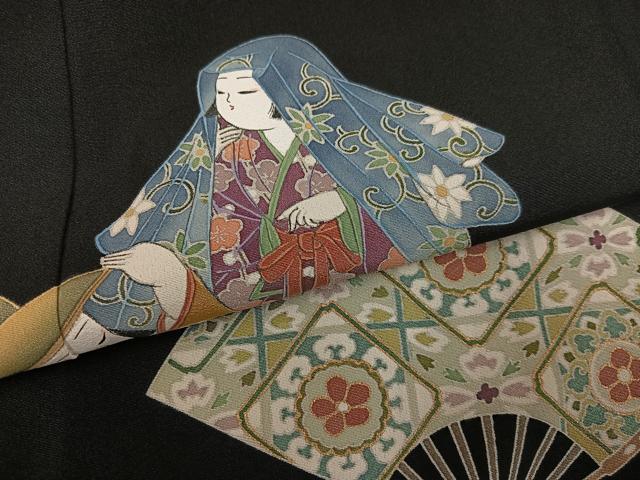 平和屋着物●豪華黒留袖　作家物　女人扇面花文　金彩　正絹　逸品　未使用　AABL1314ph