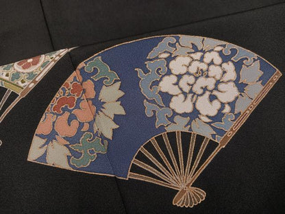 平和屋着物●豪華黒留袖　作家物　女人扇面花文　金彩　正絹　逸品　未使用　AABL1314ph