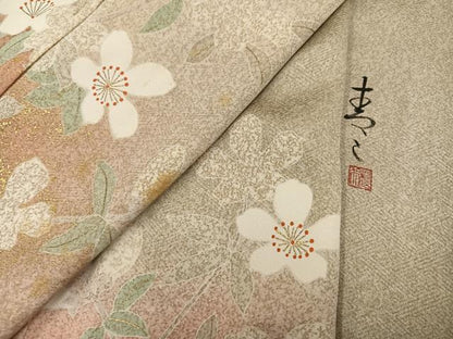 平和屋着物●京友禅の第一人者　松井青々　訪問着　草花文　金彩　正絹　逸品　AABL1316ph