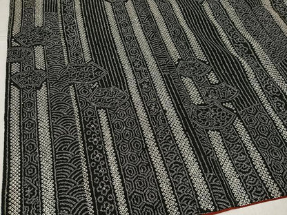 平和屋着物●上質な小紋　総絞り　地紙花文　黒地　正絹　逸品　AABL1318ph