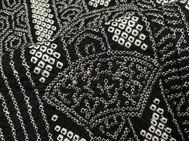 平和屋着物●上質な小紋　総絞り　地紙花文　黒地　正絹　逸品　AABL1318ph