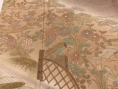 平和屋着物●訪問着　紬地　刺繍　草花文　暈し染め　金彩　正絹　逸品　AABL1319ph