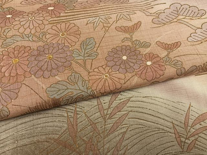 平和屋着物●訪問着　紬地　刺繍　草花文　暈し染め　金彩　正絹　逸品　AABL1319ph