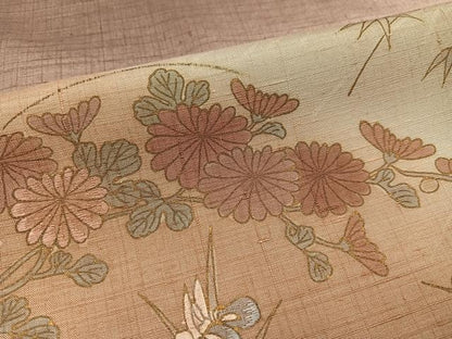 平和屋着物●訪問着　紬地　刺繍　草花文　暈し染め　金彩　正絹　逸品　AABL1319ph