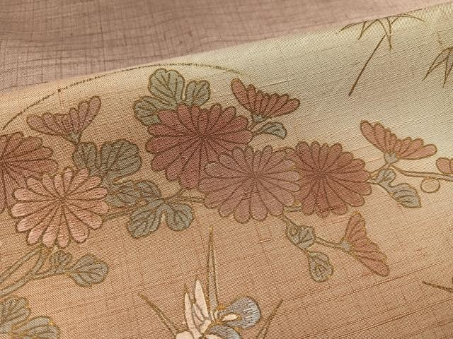 平和屋着物●訪問着　紬地　刺繍　草花文　暈し染め　金彩　正絹　逸品　AABL1319ph