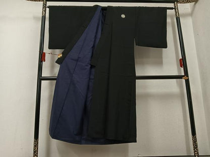 平和屋着物●男性　黒紋付　正絹　逸品　AABL1323ph