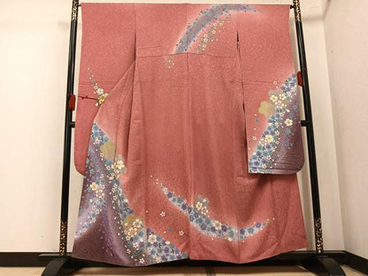 平和屋着物●豪華振袖　駒刺繍　舞花文　暈し染め　金彩　銀通し地　正絹　逸品　AABL1325ph