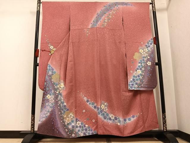 平和屋着物●豪華振袖　駒刺繍　舞花文　暈し染め　金彩　銀通し地　正絹　逸品　AABL1325ph