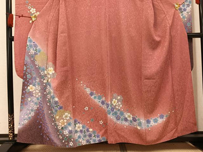 平和屋着物●豪華振袖　駒刺繍　舞花文　暈し染め　金彩　銀通し地　正絹　逸品　AABL1325ph