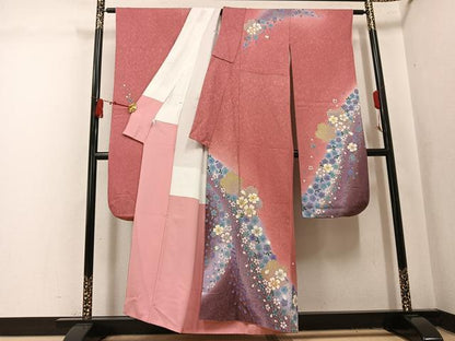 平和屋着物●豪華振袖　駒刺繍　舞花文　暈し染め　金彩　銀通し地　正絹　逸品　AABL1325ph