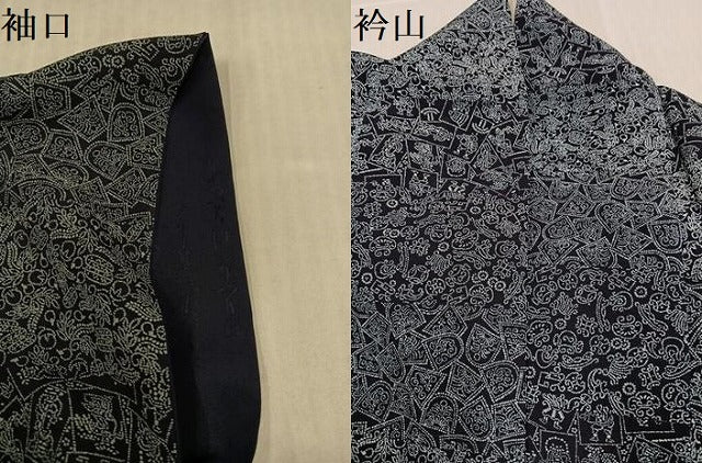 平和屋着物●藍造り国選定無形文化財　藍師・佐藤昭人　小紋　藍香房　横段吉祥文　正絹　逸品　AABL1327ph