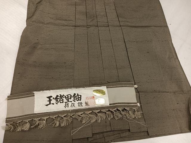 平和屋着物●男性　馬乗り袴　玉緒里紬　肥後煤竹色　猪俣謹製　証紙付き　正絹　逸品　AABL1340ph