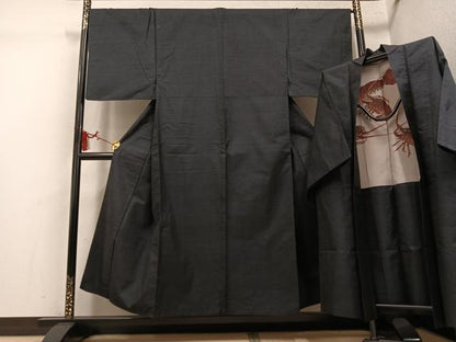 平和屋着物●男性　本場大島紬　アンサンブル　格子　正絹　逸品　AABL1341ph