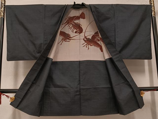 平和屋着物●男性　本場大島紬　アンサンブル　格子　正絹　逸品　AABL1341ph