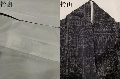 平和屋着物●結城紬　100亀甲　幾何学花文　正絹　逸品　AABL1342ph